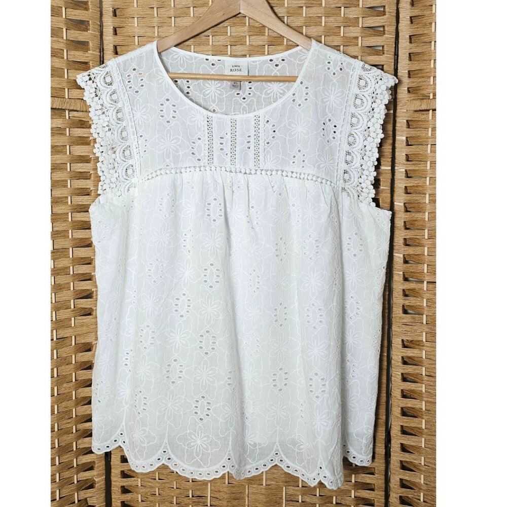 Knox Rose White Eyelet Lace Boho Top XL